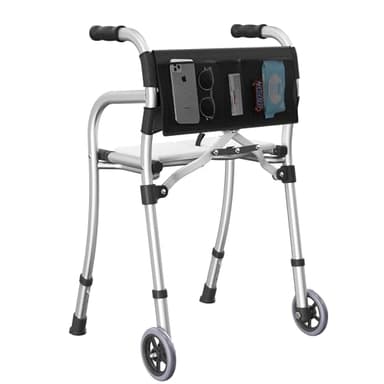 Narrow Walkers for Seniors, Folding Standard Walker with Seat, Lightweight Aluminum Mobility Rolling Walker for Seniors and Adults, Compact Travel Walker Height Adjustable, Supports 350 lbs,Only 8LBS