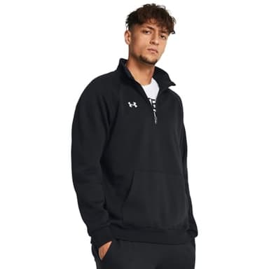 Under Armour Men's Rival Fleece Quarter Zip, (001) Black / / White, Large