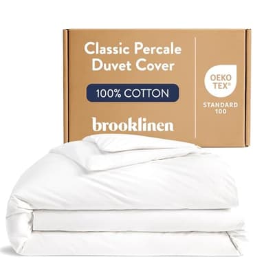 Brooklinen Luxury Percale Duvet Cover – 100% Cotton, Cool, Crisp, Extra-Long Corner Ties, Button Closure, Soft & Breathable – Machine Washable, Duvet Cover King/California King Bed Sizes (White)