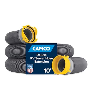Camco 39665 Deluxe 10' Sewer Hose Extension - Heavy Duty Design with Swivel Fittings, Easy To Use and Compresses For Simple Storage, Storage Caps Included, Gray