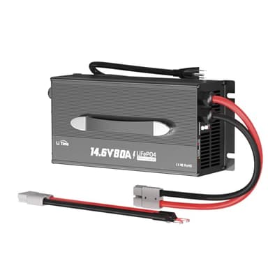 LiTime 80-Amp Lithium Battery Charger,12V LiFePO4 Battery Charger AC-DC Smart Charger with Cooling Fan, Anderson Connector LED for 14.6V LiFePO4 Lithium Batteries, 80A Fast Charging