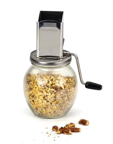 RSVP International Endurance Vintage Inspired Nut Grinder, 1.25 Cup Capacity, Glass Bottom
