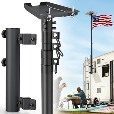 SCWN RV Flag Pole with Holder,Starlink Gen 3 RV Ladder Pole Mount Kit,RV Ladder Mount,Heavy Duty Flagpole Stand Holder,Two Flag RV Ladder Flag Pole Kit.