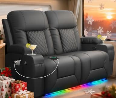 MOSGAT RV Loveseat Recliner Sofa, Reclining Loveseat Wall Hugger Recliners with USB Ports, Cup Holders, Insert Pockets, RV Recliners for Travel Trailers & Living Room, RV Furniture | RV Couch | Gray