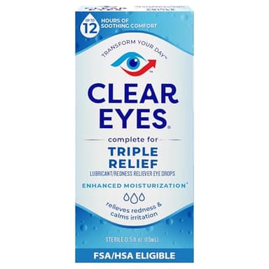 Clear Eyes Triple Relief Eye Drops, Relieves Redness & Calms Irritation, 0.5 Fl Oz