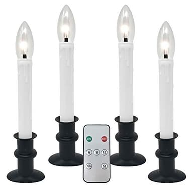 612 Vermont Ultra-Bright LED Window Candles with Timer, Remote Control, Twinkle/Steady LED Light, Battery Operated, Slim-Line Metal Base, Adjustable Height, VT-9167-R4-OW (Pack of 4, Matte Onyx)