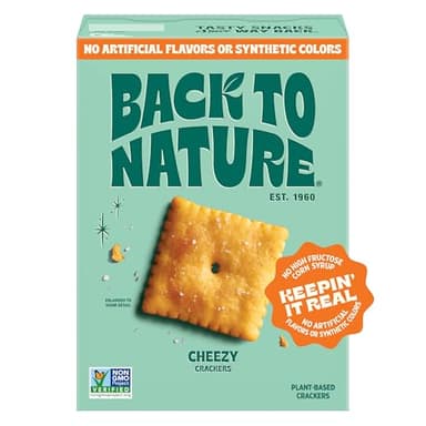 Back to Nature Cheezy Square Crackers, Non-GMO, Plant-Based Cheese Flavored Snack Cracker, Made with Wheat Flour, 5 oz Box