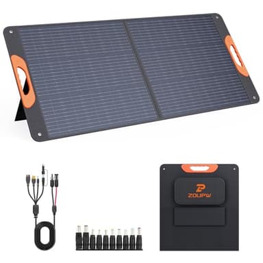 ZOUPW 110 Watt Portable Solar Panel for Jackery Explorer 300/500/Ecoflow/Anker Solix/Bluetti, Foldable Monocrystalline Solar Charger IP67 Waterproof Offgrid Power for Camping RV Battery Backup