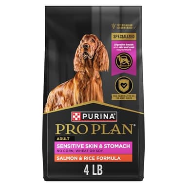 Purina Pro Plan Sensitive Skin and Stomach Dog Food Dry, Adult Salmon & Rice Formula, Digestive Health - 4 lb. Bag