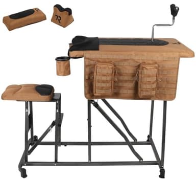 TR Magnum Precision Portable Shooting Bench Seat with Table Gun Rest, Shot Bag and Front Rest Included, Steel and Brown, Extra Large