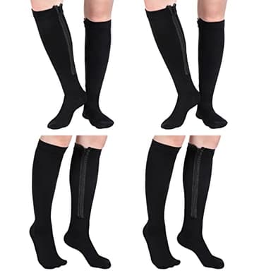 Tarpop 4 Pair Zipper Compression Socks Closed Toe 20-30 Mmhg Calf Knee High Compression Stocking for Men Women Swelling Edema(Large / X-Large,Black)