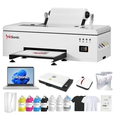 InkSonic R1390 DTF Printer A3, 13" Width DTF Transfer Printer Bundle with Heat Press Machine, Custom T-Shirt Printing Machine, Direct to Film, White Ink Circulation System, Multi-Material Compatible