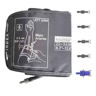 Medium Easy Wrap Blood Pressure Cuff for Thin and Small Arm,Compatible with Omron 8.7~12.6 Inches (22~32) CM Adult BP Replacement Cuff, Adult Cuff Only -5 Connectors (Medium+ 5 Connectors)
