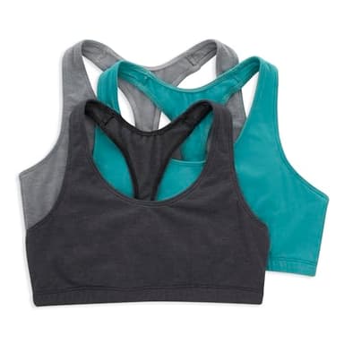Hanes Racerback Bralette Pack, Stretch Cotton Knit Low-Impact Bra, Moisture-Wicking Cotton T-Back Bra Top, 3-Pack