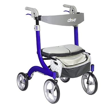 Drive Medical Nitro DLX Foldable Rollator Walker for Seniors, Adults, and Disabled - Hand Activated Brakes, Padded Seat, and Storage Bag - Sleek Blue