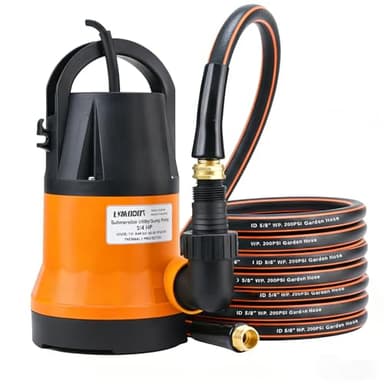 Submersible Water Pump With 25ft. Garden Hose Kit, Sump Pump, Utility Pump with 25-Foot Power Cord, Portable Water Pump for Swimming Pools, Garden Ponds, Basements, Multi-Purpose Drainage