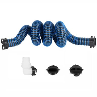 OUTPRIZE 15FT RV Sewer Hose, EXTREME Heavy Duty 24 Mil TPE Material for Abrasion Resistance and Crush Protection, Camper Sewer Hose Kit with Pre-Attached Bayonet Fittings, 4-in-1 Adapter Elbow, Blue