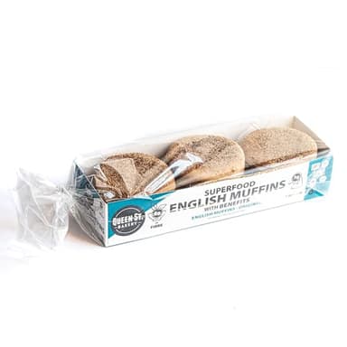 Queen St. Bakery Plain Superfood English Muffins – Vegan, Protein & Fibre, Gluten-Free, Allergen Free English Muffins – 6 Count