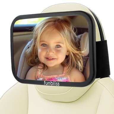 Funbliss Baby Car Mirror for Fixed Headrest, Compatible with Tesla Car Mirror for Baby and Other Models, 360° Rotation Clear & Wide View, Easy Install with Non-Slip Elastic Fixing
