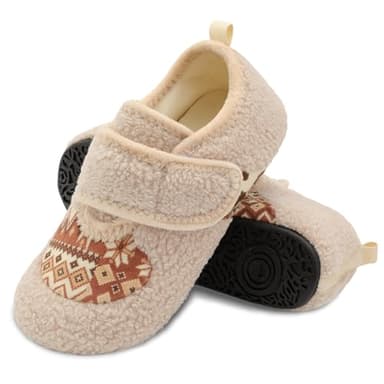 BARERUN House Slippers for Women Curly Fur Adjustable Diabetic Slippers for Women Edema Swollen Shoes Soft-Lightweight House Shoes with Non Slip Rubber Sole Indoor/Outdoor Beige 7.5-8 Women