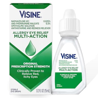 Visine Allergy Eye Relief Multi-Action Antihistamine & Redness Reliever Eye Drops with Pheniramine Maleate & Naphazoline HCl, Allergy Eye Drop Treatment for Red, Itchy Eyes, 0.5 fl. oz