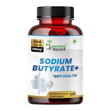 Humming Herbs Sodium Butyrate 1100mg per Serving – 120 Capsules with– L-Glutamine, Prebiotic Inulin, Probiotic Blend