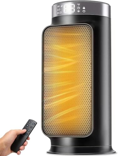 1500W PTC Quiet Space Heater with Remote Control, 15.8“ Portable Electric Heaters for Indoor Use, 75°Oscillation Ceramic Heater for Office, 24H Timer, 5 Modes, Fast Safe Quiet Room Heater for Bedroom