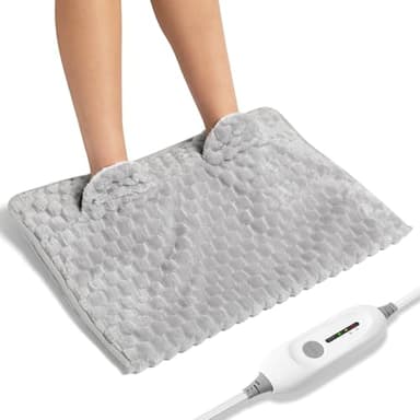 Electric Heated Foot Warmer Soft Flannel Foot Heater with 2h Auto Off & 3 Heat Levels Full Body Use Heating Pad for Feet, Abdomen, Cramps, Pain Relief Pocket Design 16" x 22" Light Grey