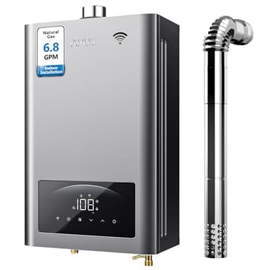 APUS Natural Gas Tankless Water Heater 140,000 BTU Indoor Installation Up to 6.8 GPM, Zero Cold Water for Technology Instant Hot Water on Demand, Smart Wi-Fi App Control