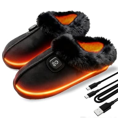 SEASAND Heated Slippers for Men and Women, Rechargeable Electric Foot Warmer, 3-Gear Electric Thick Warm Winter Heated Shoes for Feet Warmers (L: Men 9-10 / Women 10.5-12)