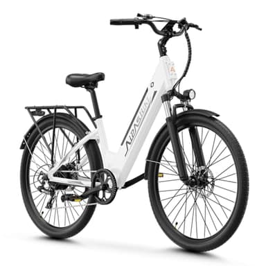 Aipas C1 Plus Electric Bike for Adults with 1100W Motor Peak, 48V 12.8Ah Battery, Max 62 Miles 28MPH, 26" Step-Thru Electric Commuter Bike with 7-Speed and Suspension System.