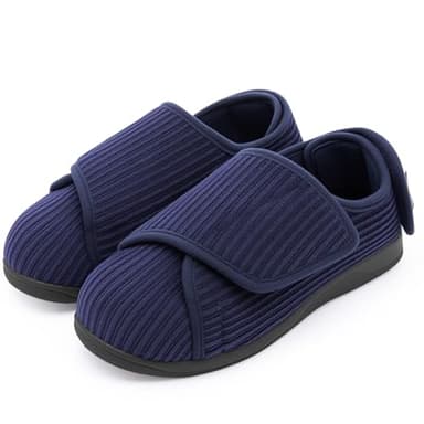 HomeTop Women's Adjustable Comfort Slippers with Memory Foam House Shoes Navy, 10 US