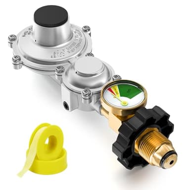 NUPICK Two Stage Propane Regulator with Gauge, RV Gas Regulator with POL Inlet X 3/8" Female NPT Outlet, Supports 20-100 Lb Tank, for RV, BBQ Grill, Heater, Generator, and Outdoor Appliances