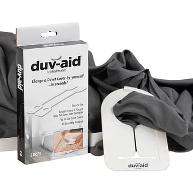 Mind Reader Duv-aid Duvet Cover Changer System, Time-Saving, Prevents Slipping, Easy to Use, Bedroom, Plastic, 2 Pcs, White.