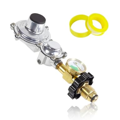 Feirenql 2 Stage Propane Regulator with Gauge and POL, 3/8" Female NPT for 20 to 100lb Tank, Propane Tank Regulator Compatible with Gas Grill, RV, Heater, Generator