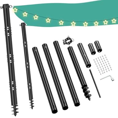 HAYOHRT 2 Pack 10Ft Shade Sail Poles Outdoor Sun Shade Cloth Pole Kit with D-clamp Heavy Duty Metal Post for Sun Shade Sail String Light Garden Yard Backyard Ground Grassland
