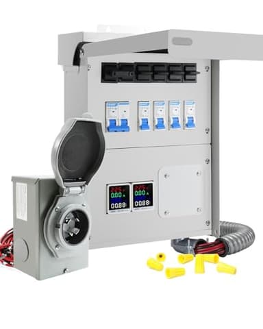 Upgraded 30 Amp 6 Circuit Transfer Switch Kit for Generator with 2 Digital Display Energy Meter with NEMA L14-30p Optional Power Inlet, IP 67 Waterproof, PreWired, for Indoor and Outdoor Use (2025)