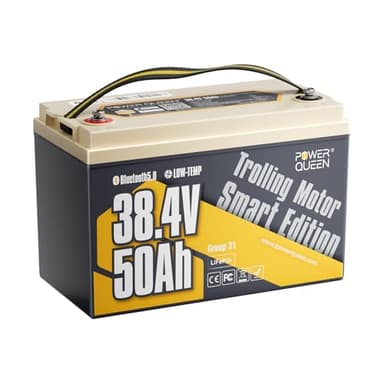 Power Queen 36V 50Ah Trolling Motor Lithium Battery, Smart LiFePO4 Battery with Bluetooth 5.0 Low-Temp Protection, for Trolling Motors, Marine, Fishing Finder, Kayak, Boat, RVs, Golf Cart Batteries