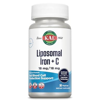 KAL Liposomal Iron Supplement with Liposomal Vitamin C, Iron Supplement for Women and Men, High Absorption, Gentle Iron Pills, Vegan, Gluten Free, 30 Servings, 30 VegCaps