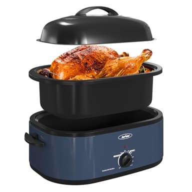 Sunvivi Roaster Oven, Electric Roaster Oven with Self-Basting Lid, 24lb 20-Quart Turkey Roasters with Unique Defrost/Warm Function, Large Roaster with Removable Pan & Rack, Stainless Steel, Blue