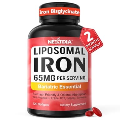 Liposomal Iron Supplement for Women Men, Iron Bisglycinate 65 mg + Vitamin C, Methylfolate, Gentle Iron for Gastric Bypass & Sleeve Recover, Pots-Bariatric, Iron Level & Energy Support, 120 Softgels