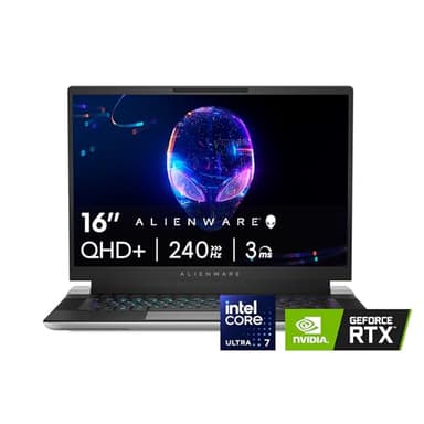 Alienware X16 R2 Gaming Laptop - 16-inch QHD+ 240Hz 3ms Display, Intel Core Ultra 7-155H, 16GB LPDDR5X RAM, 1TB SSD, NVIDIA GeForce RTX 4070 8GB GDDR6, Windows 11 Home, Onsite Service - Lunar Silver
