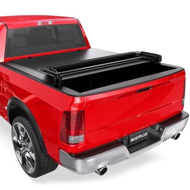 MOSTPLUS Soft Quad FOLD Truck Bed Tonneau Cover Compatible for 2002-2026 Dodge Ram 1500 Inclu. Classic & New Body/2003-2026 Ram 2500 3500 Fleetside (w/o RamBox) (6.5 FT Bed) On Top 78 Inch