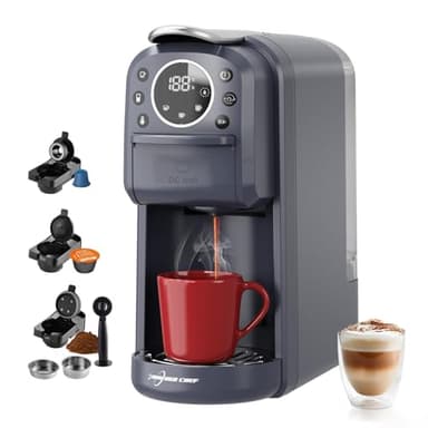 Multi-Capsule Espresso 4in1 Coffee Maker,Single Serve Coffee Machine for Nespresso,Dolce Gusto,ESE Pods & Ground Coffee or Hot Water,Smart & Compact Design in Any Space,20Bar,CM-C05A
