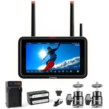 Atomos Ninja TX 5.2" Camera to Cloud Recording Monitor - Professional HDR Resolution Touchscreen Display with Power Battery, Charger & Aluminum Alloy Camera Hot Shoe Mount (2 Pack) Advanced Bundle Kit