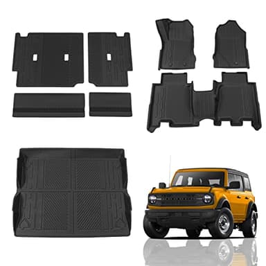 Maxzina Floor Mats Compatible with 2021 2022 2023 2024 2025 Ford Bronco Trunk Mat Cargo Liner Kick Mat for Ford Bronco Accessories 4 Door(Trunk Mat+Floor Mats+Rear Backrest Mats)