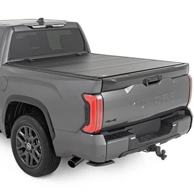 Rough Country Hard Tri-Fold Truck Bed Tonneau Cover for Toyota Tundra (2022-2026) - Aluminum Flip-Up Bed Cover, Fits 5'7 (65.6") Bed