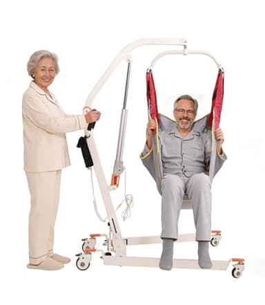 VOCIC Electric Patient Lift for Home, Floor-to-Bed Transfer Aid for Elderly, Foldable Patient Lift with Wireless Lithium Handset, Manual Emergency, 330lbs Capacity, Includes Full Body Mesh Sling, AY05