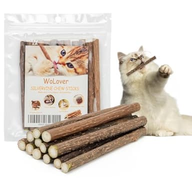 WoLover Silvervine Sticks for Cats, Natural Catnip Matatabi Chew Sticks Teeth Molar Chew Toys for Cat Kitten Kitty (at Least 12 PCS)