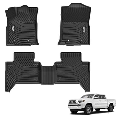 3W Floor Mats Fit Toyota Tacoma 2016-2023 (Only for Double Cab and Automatic), TPE All Weather Custom Fit Floor Liner for Toyota Tacoma SR/SR5/TRD/Limited/Trail Accessories Car Liners, Black